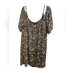 Women's Maurices Floral Dark Gray Dress‎ with Cold Shoulder Sleeves Size 3X
